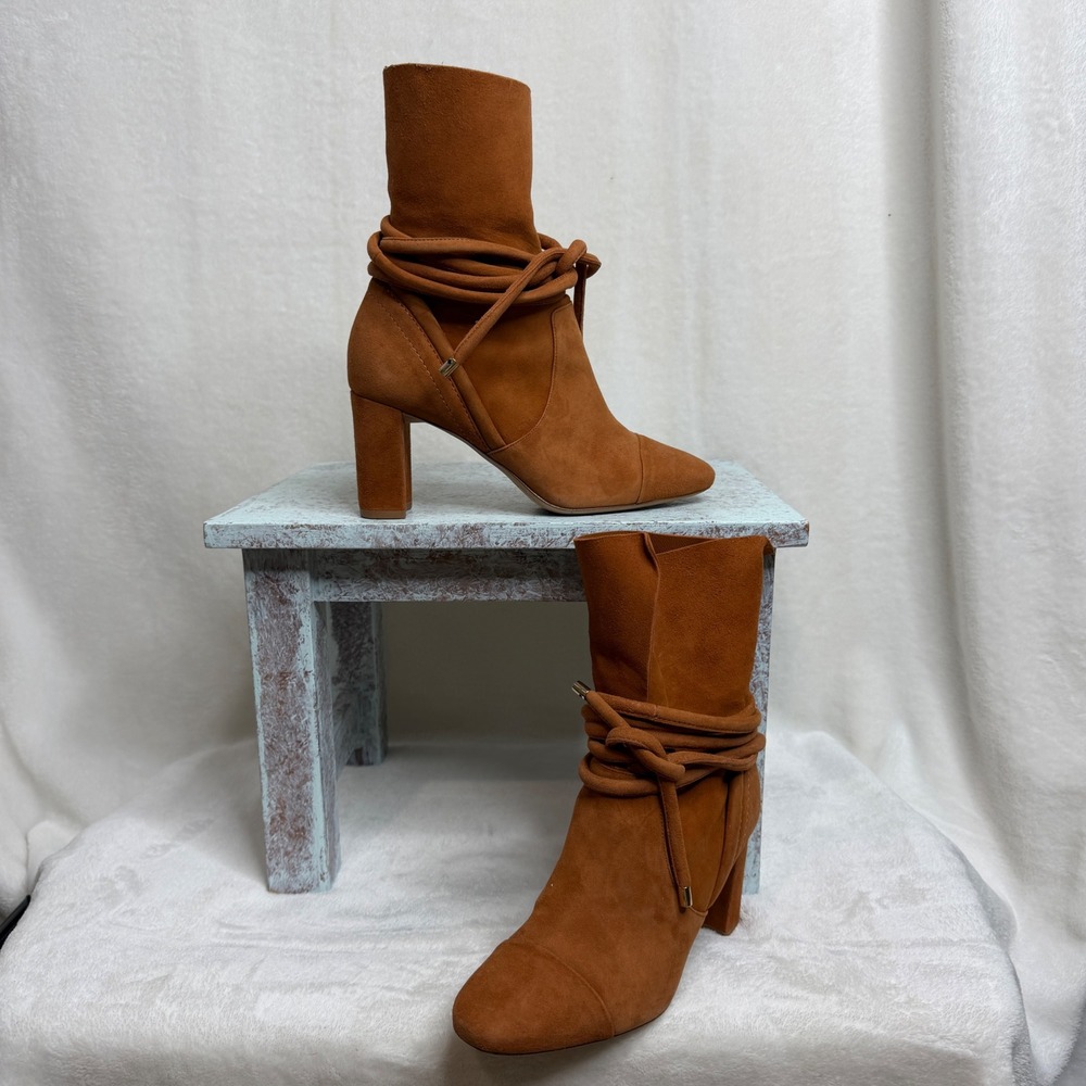 Alexandre Birman Betsy Suede Ankle Booties Womens‎ 37 Wrap Tie Block Heel Boots